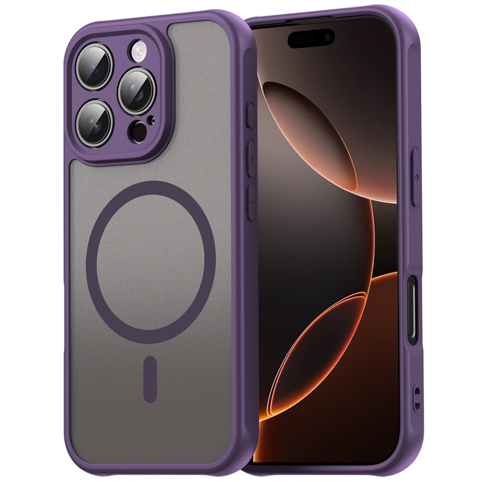 Husa pentru iPhone 11 Pro Max, SKYDDAR INNOVATION, HaloFrost MagSafe II, Antisoc, set cu sticker, Mov