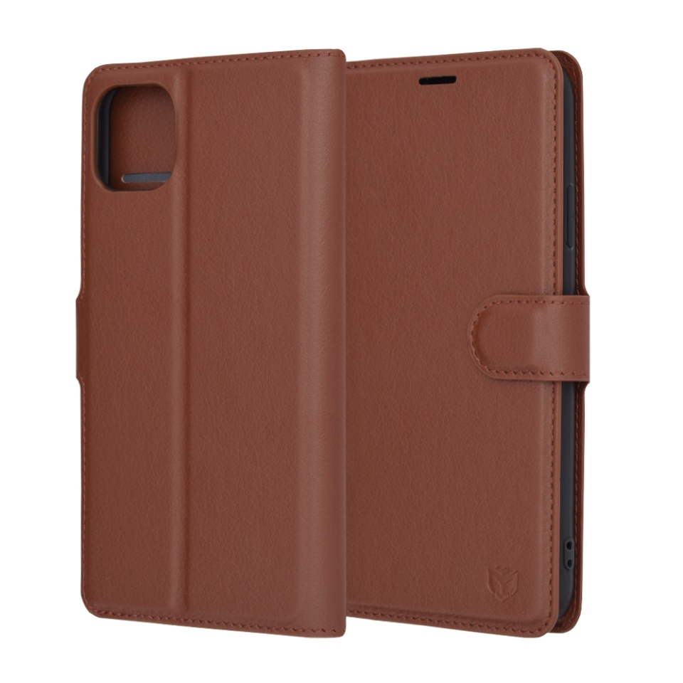 Husa pentru iPhone 11 Pro Max tip Carte, cu Portofel Interior, Finisaje Premium, SKYDDAR Leather Wallet - Maro