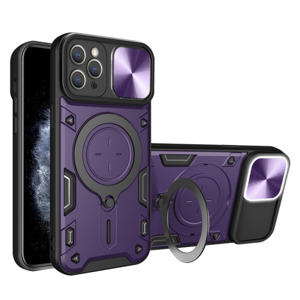 Husa pentru iPhone 11 Pro, SKYDDAR INNOVATION, CamGuard Pro, Inel Magnetic, Protectie Camera, Mov, set cu sticker