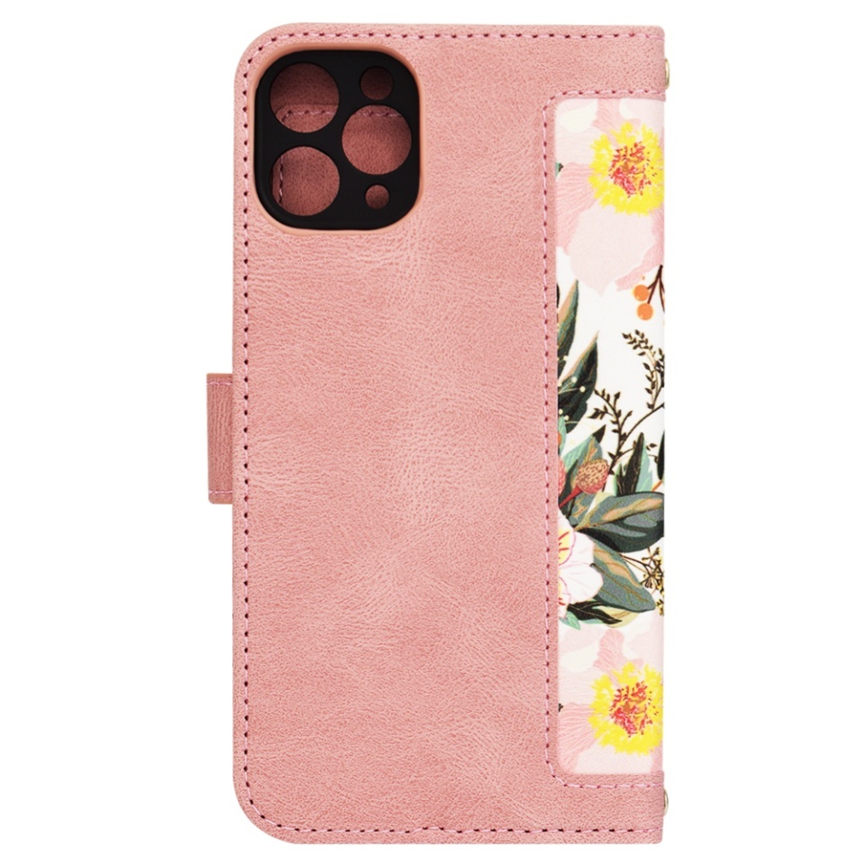 Husa pentru iPhone 11 Pro, SKYDDAR INNOVATION, Flipcraft din Piele Ecologică, Stand Integrat, Buzunare pentru Carduri, set cu sticker, Roz - 2 | YEO