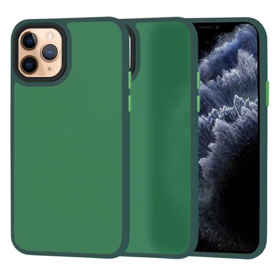 Husa pentru iPhone 11 Pro, SKYDDAR INNOVATION, HaloFrost, AntiSoc, Verde inchis, set cu sticker