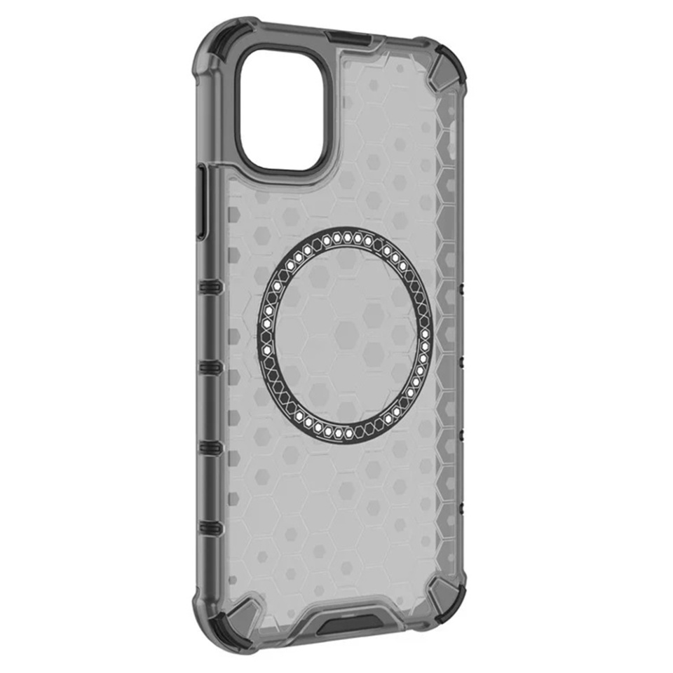 Husa pentru iPhone 11, SKYDDAR INNOVATION, HoneyComb Shield MagSafe, Negru, set cu sticker - 2 | YEO