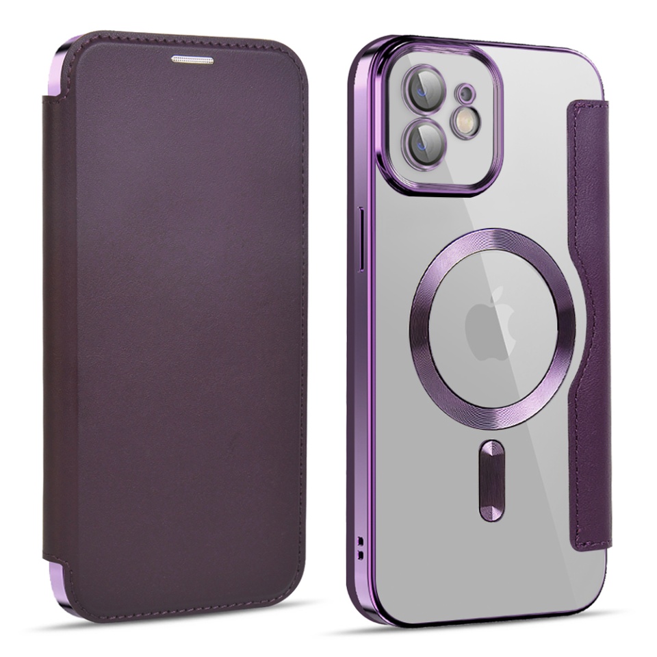 Husa pentru iPhone 11 tip carte, SKYDDAR INOVATION, SmartMag Book, Magsafe, RFiD, Suport Carduri, set cu sticker, Mov - 1 | YEO