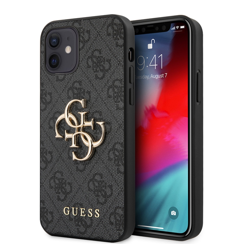 Husa pentru iPhone 12, Guess Hardcase 4G Big Metal Logo, Protectie Slim, Compatibila, Gri