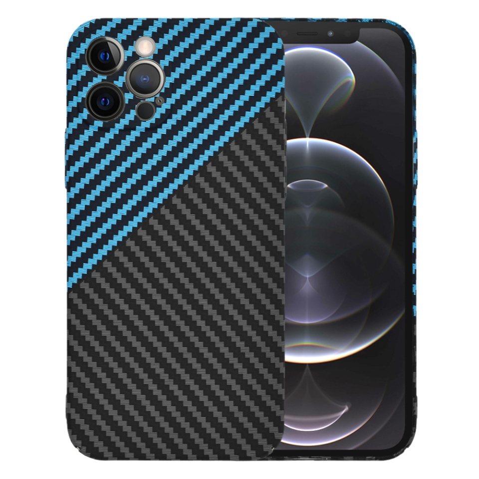 Husa pentru iPhone 12 Pro, Finisaj Premium cu Textura de Carbon, Design Elegant, SKDR CarbonFlex - Bleu