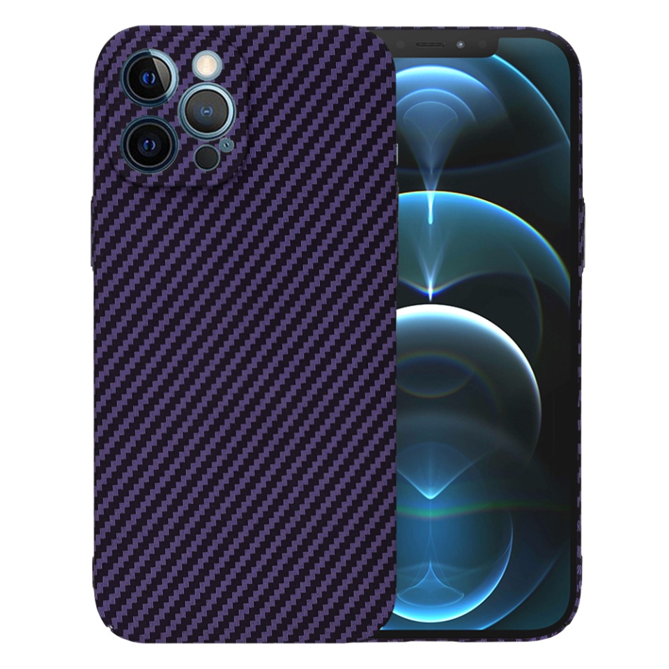 Husa pentru iPhone 12 Pro Max, Finisaj Premium cu Textura de Carbon, Design Elegant, SKDR CarbonFlex - Mov