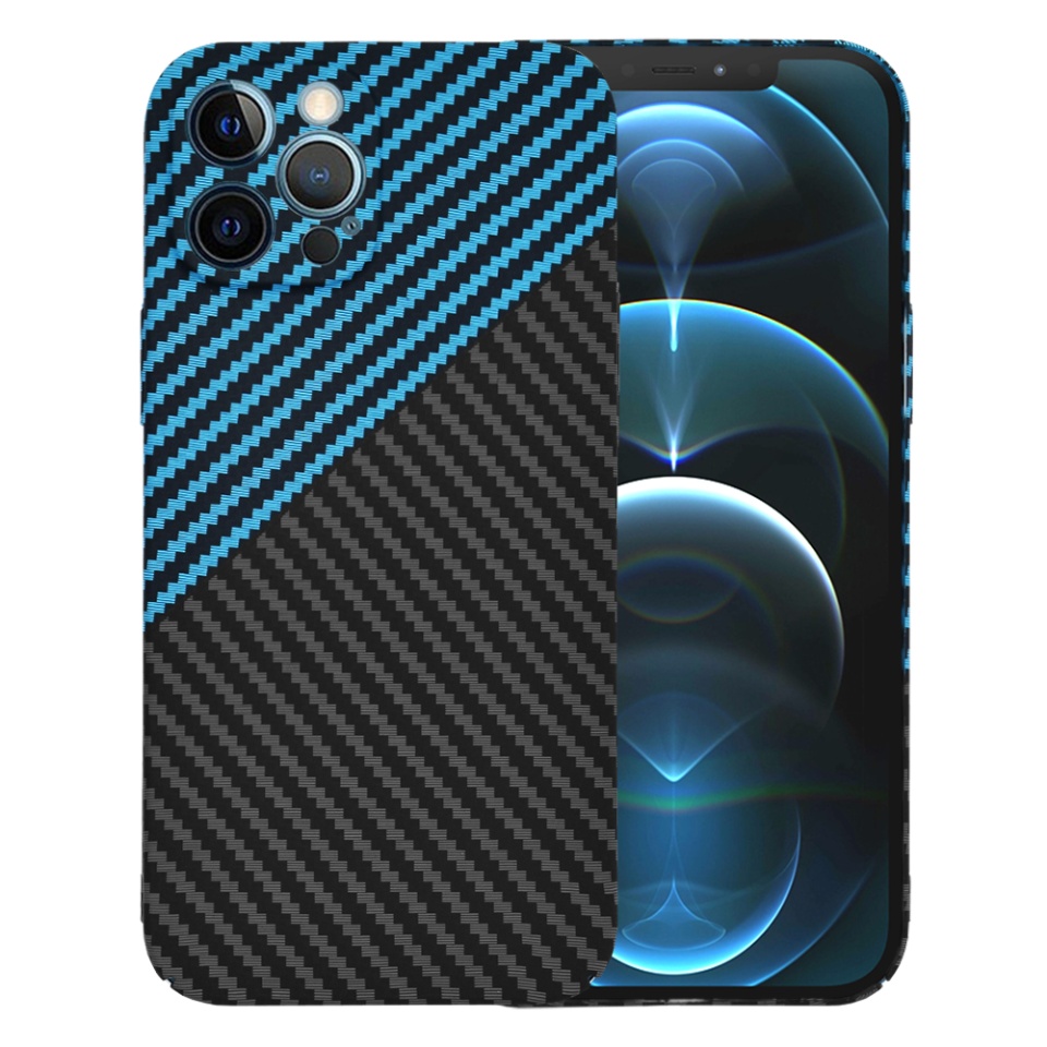Husa pentru iPhone 12 Pro Max, Finisaj Premium cu Textura de Carbon, Design Elegant, SKDR CarbonFlex - Bleu