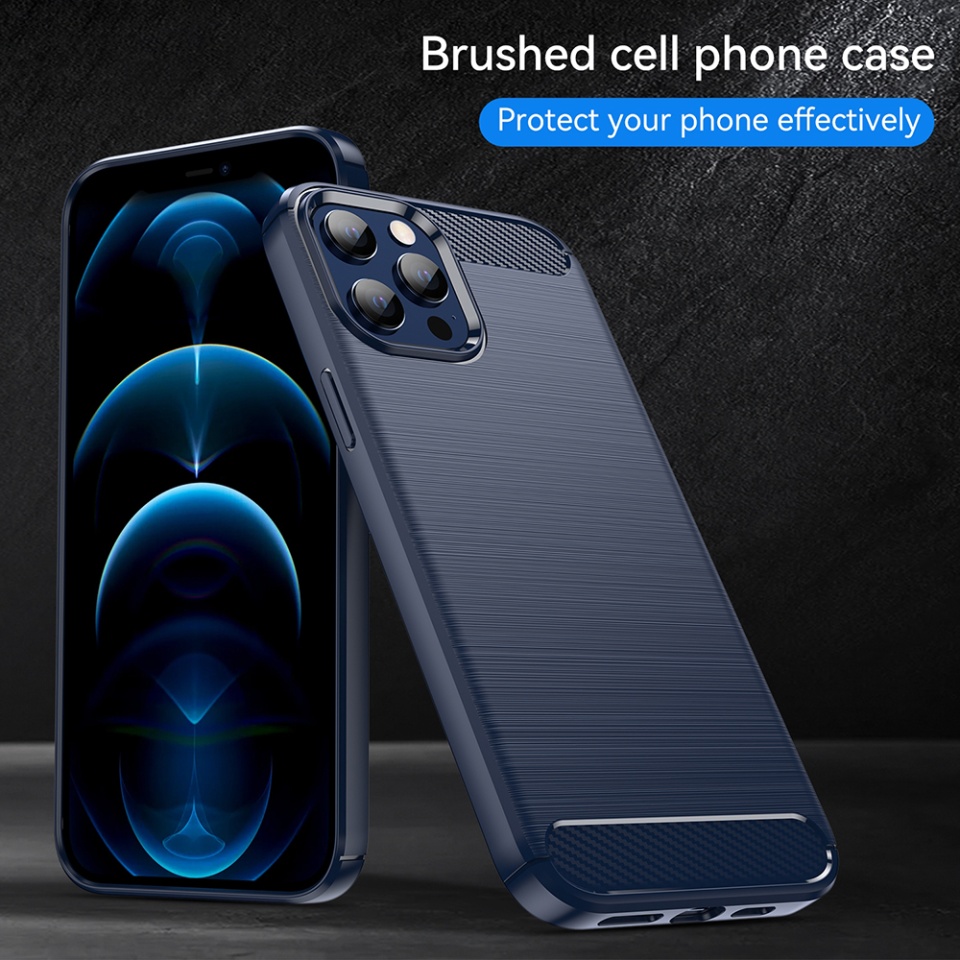 Husa pentru iPhone 12 Pro Max, SKYDDAR INNOVATION, Carbon Silicone, din Silicon Slim, cu textura Fibra Carbon, set cu sticker, Albastru - 2 | YEO