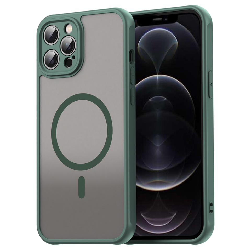 Husa pentru iPhone 12 Pro Max, SKYDDAR INNOVATION, HaloFrost MagSafe II, Antisoc, set cu sticker, Verde