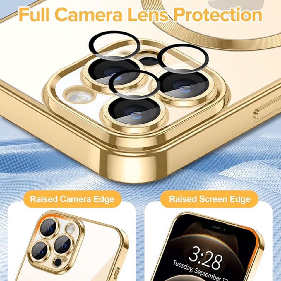Husa pentru iPhone 12 Pro Max, SKYDDAR INNOVATION, Luxury Shield Magsafe, Protectie Antisoc, Auriu, set cu sticker - 3 | YEO