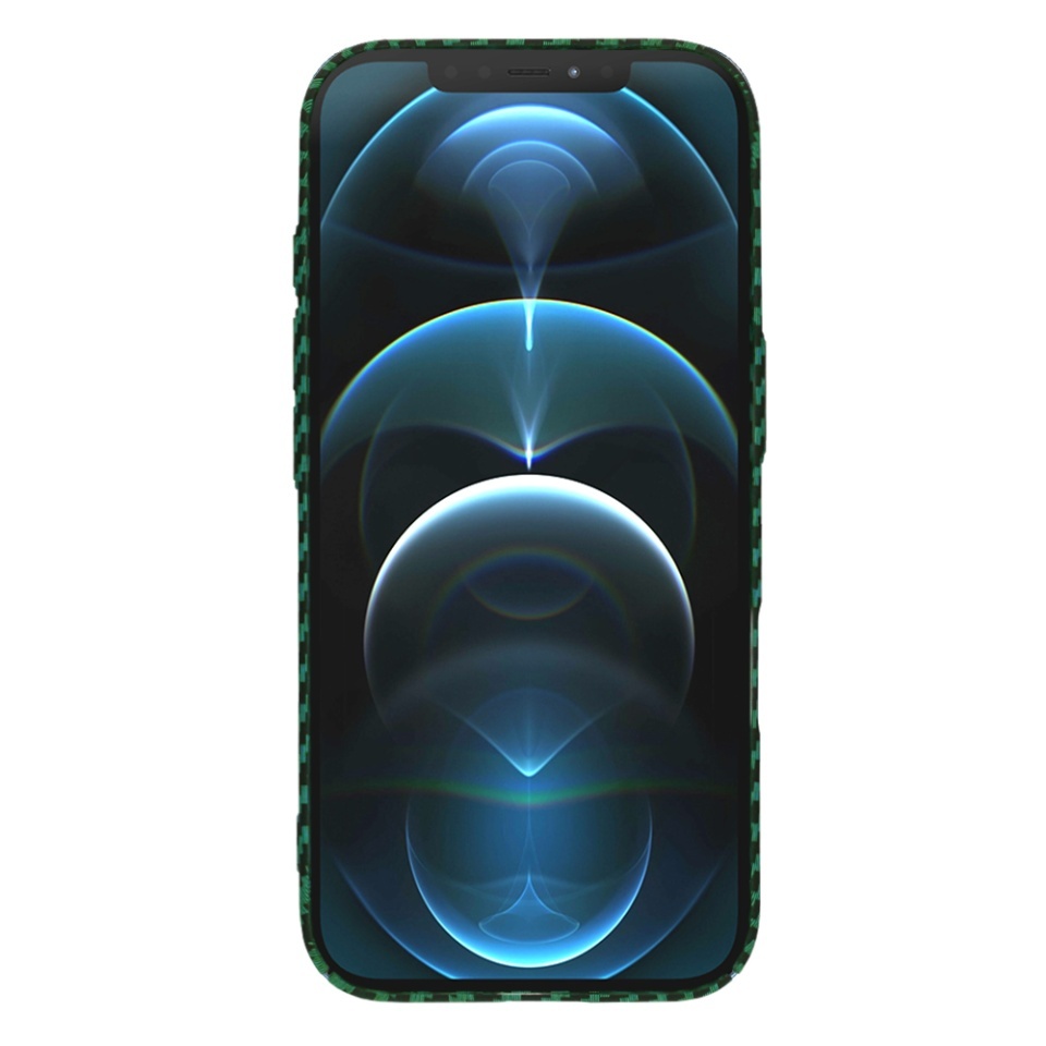 Husa pentru iPhone 12 Pro Max, SKYDDAR INNOVATION, textura carbon, Carbonite FiberShell, set cu sticker, Verde, - 1 | YEO