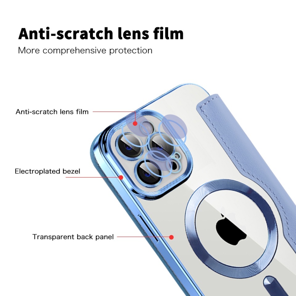 Husa pentru iPhone 12 Pro Max tip carte, SKYDDAR INOVATION, SmartMag Book, Magsafe, RFiD, Suport Carduri, set cu sticker, Bleu - 2 | YEO