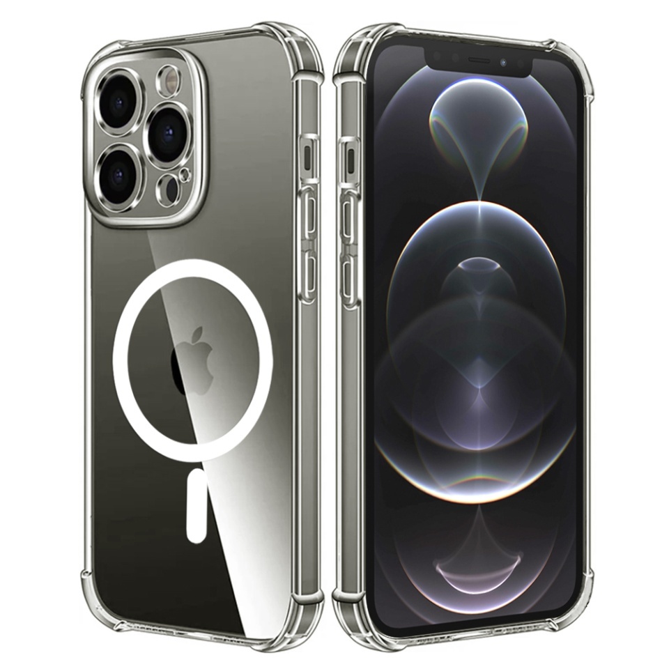 Husa pentru iPhone 12 Pro, SKYDDAR INNOVATION, Shockproof MagSafe din silicon, set cu sticker, Transparenta