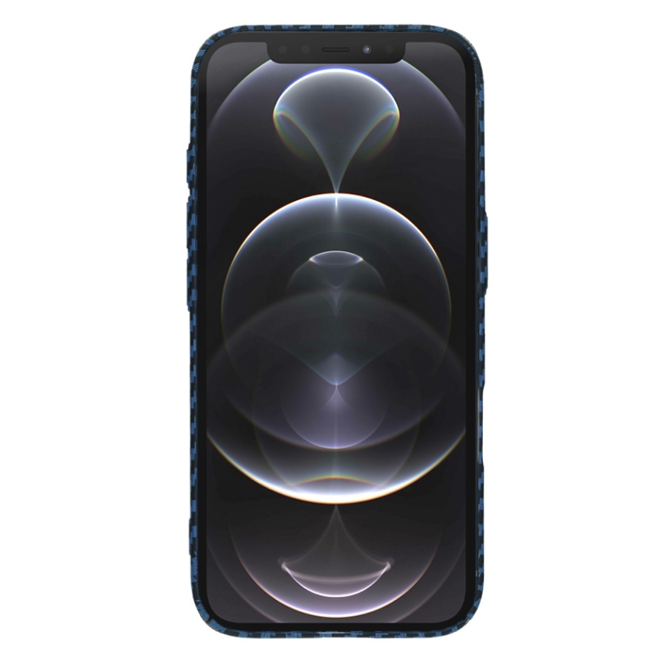 Husa pentru iPhone 12 Pro, SKYDDAR INNOVATION, textura carbon, Carbonite FiberShell, set cu sticker, Cyan, - 1 | YEO