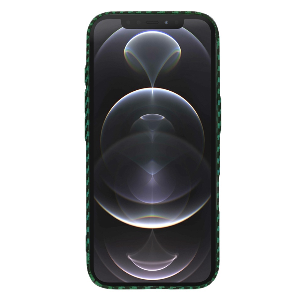 Husa pentru iPhone 12 Pro, SKYDDAR INNOVATION, textura carbon, Carbonite FiberShell, set cu sticker, Verde, - 1 | YEO