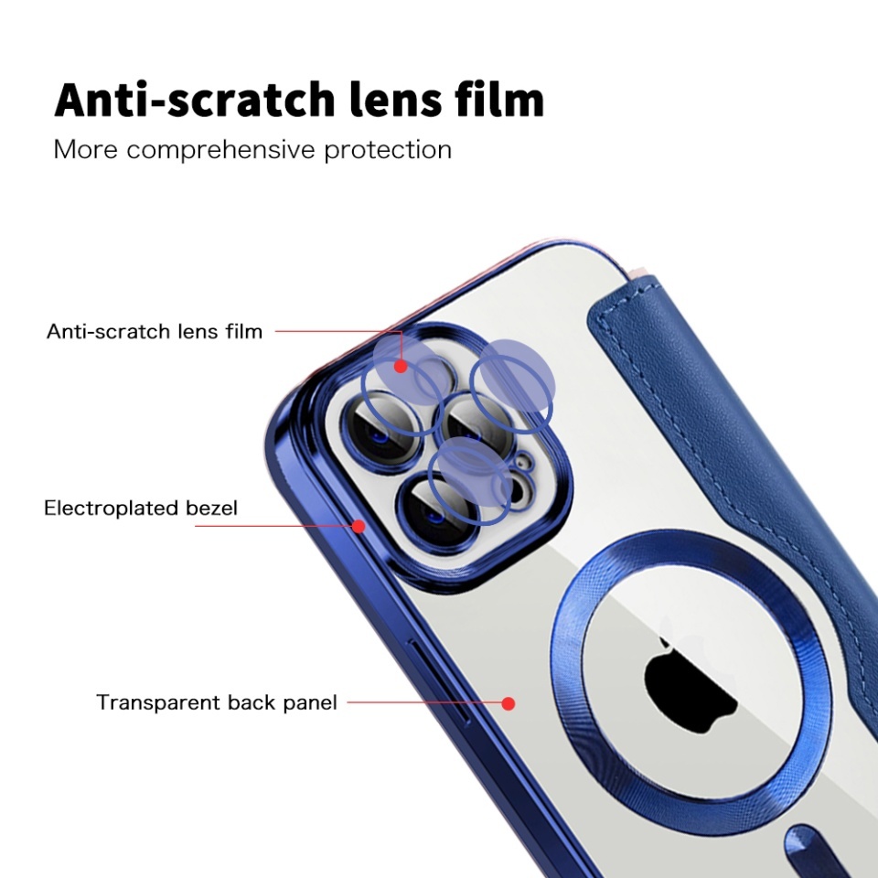 Husa pentru iPhone 12 Pro tip carte, SKYDDAR INOVATION, SmartMag Book, Magsafe, RFiD, Suport Carduri, set cu sticker, Albastru - 2 | YEO