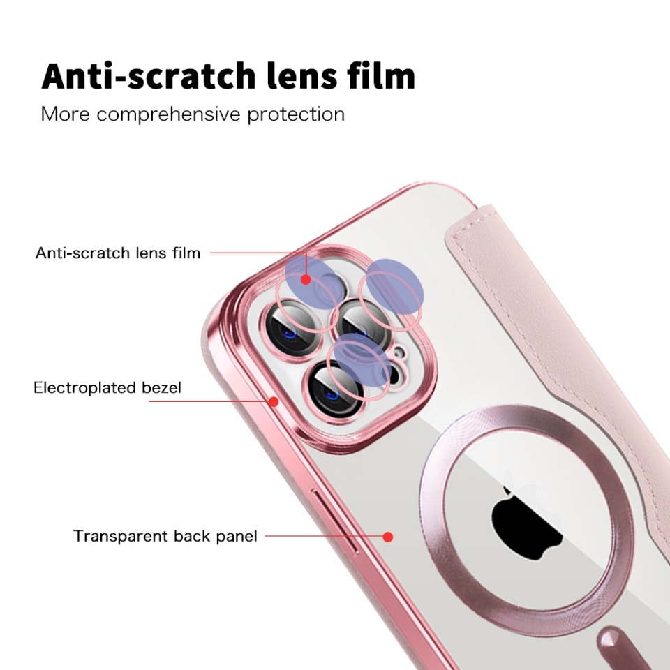 Husa pentru iPhone 12 Pro tip carte, SKYDDAR INOVATION, SmartMag Book, Magsafe, RFiD, Suport Carduri, set cu sticker, Roz - 2 | YEO