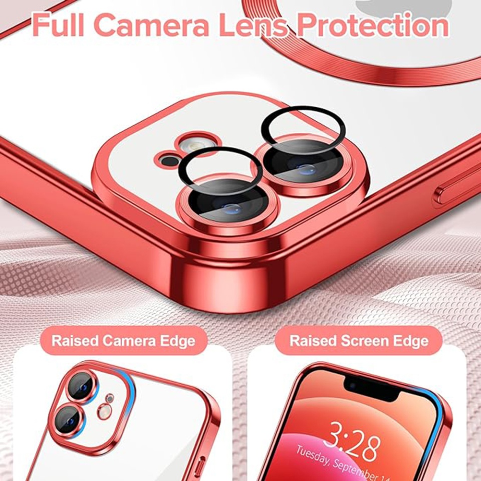 Husa pentru iPhone 12, SKYDDAR INNOVATION, Luxury Shield Magsafe, Protectie Antisoc, Rosu, set cu sticker - 3 | YEO