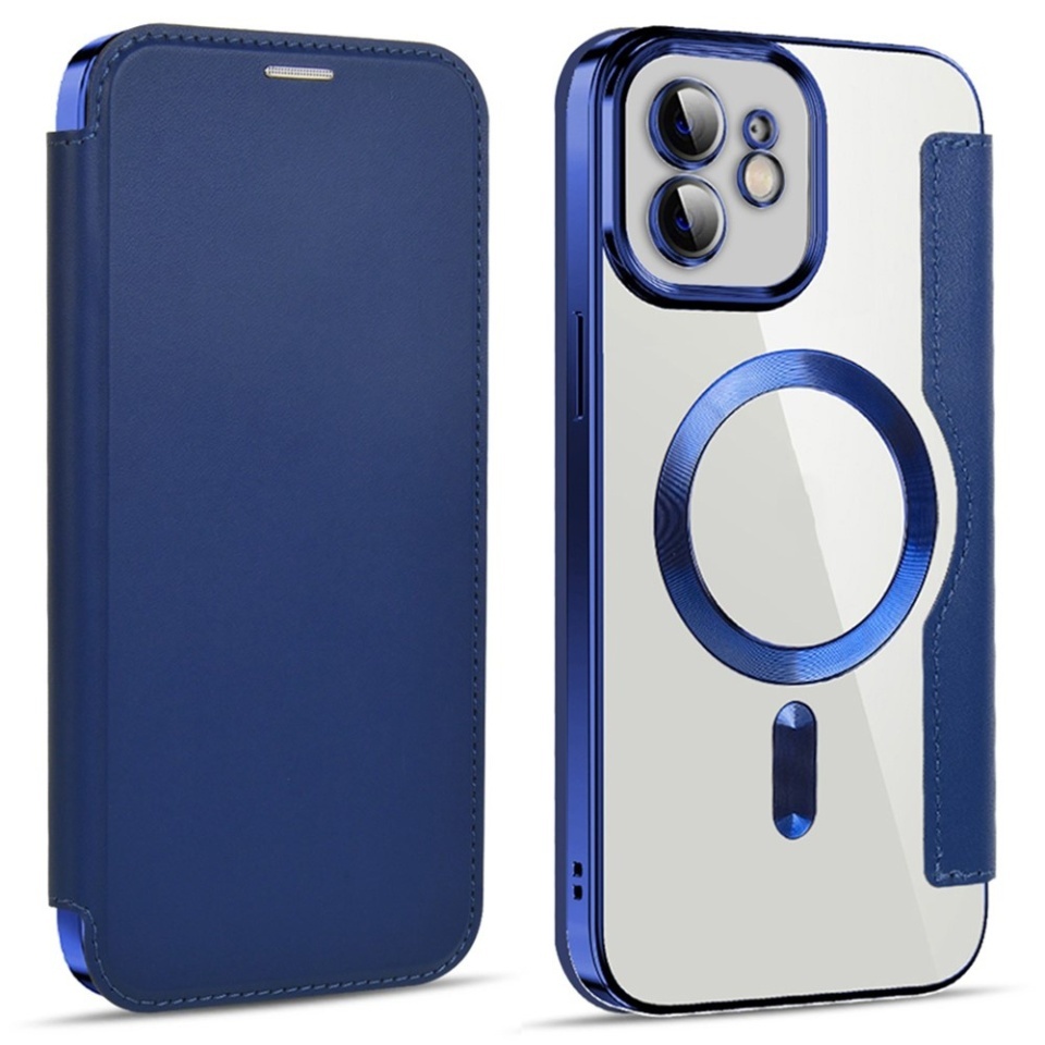 Husa pentru iPhone 12 tip carte, SKYDDAR INOVATION, SmartMag Book, Magsafe, RFiD, Suport Carduri, set cu sticker, Albastru - 1 | YEO