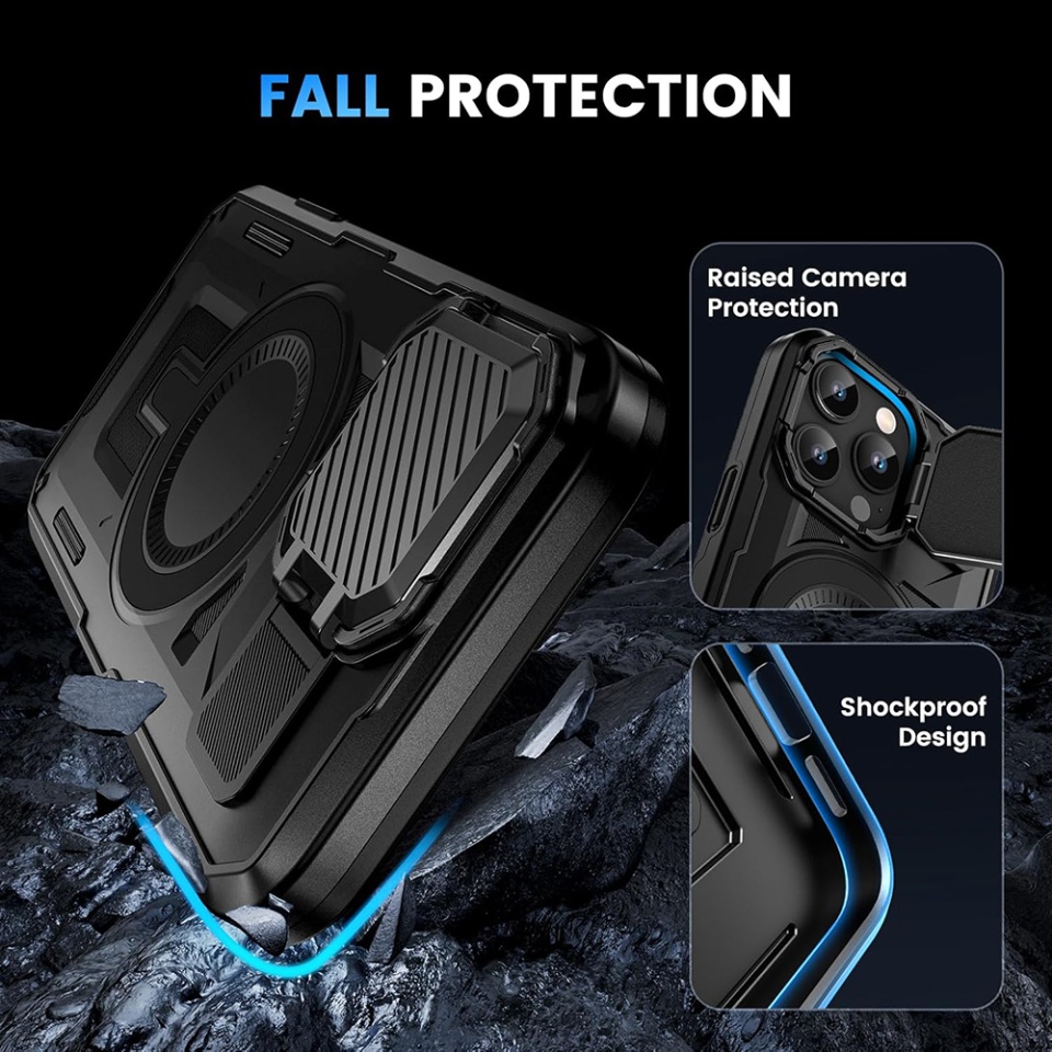 Husa pentru iPhone 13 / 14 / 16e, SKYDDAR INNOVATION, CamVault MagSafe cu Protectie Camera, set cu sticker, Negru - 3 | YEO