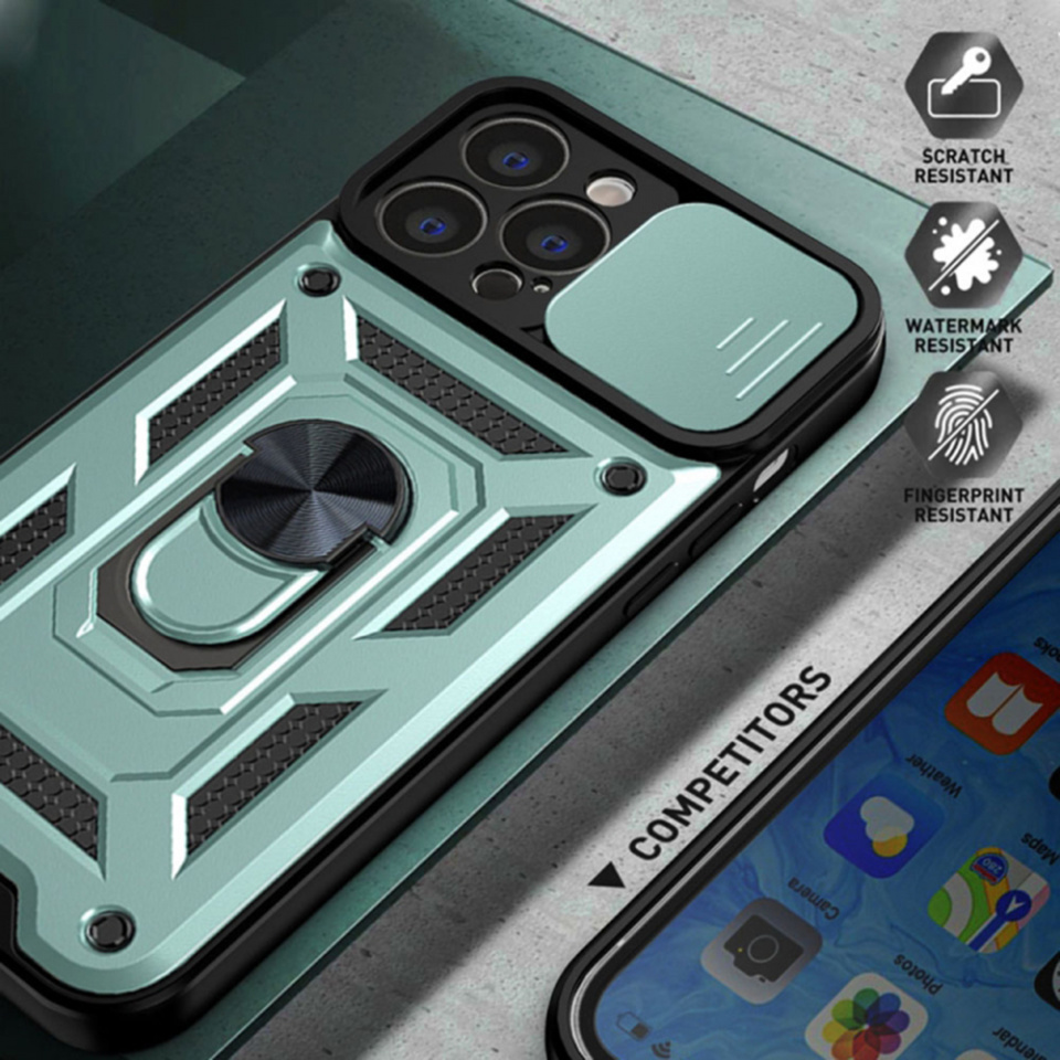 Husa pentru iPhone 13 Pro cu inel magnetic si protectie camera Skyddar CamShield - Mint - 1 | YEO