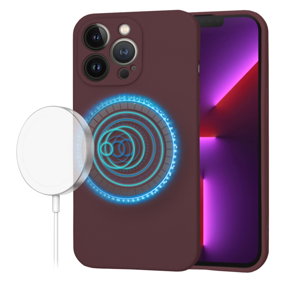 Husa pentru iPhone 13 Pro din Silicon Catifelat, Protectie Premium, Skyddar SoftElegance MagSafe - Bordo