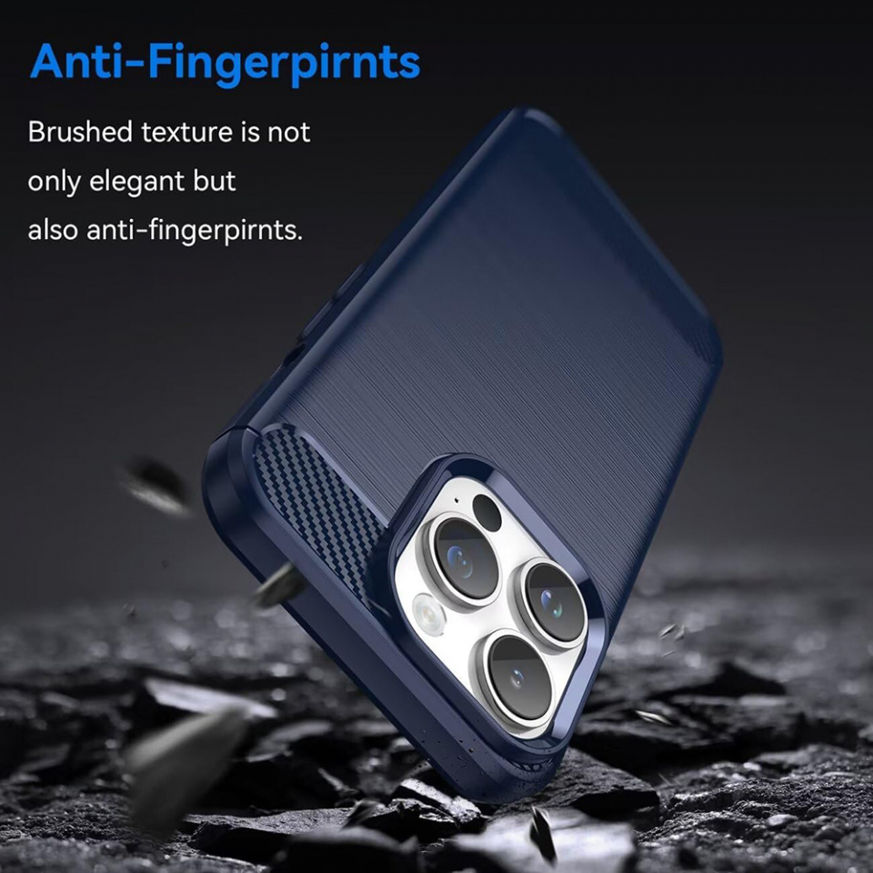 Husa pentru iPhone 13 Pro din silicon, Slim, cu textură Fibra Carbon - Albastru carbon - 1 | YEO