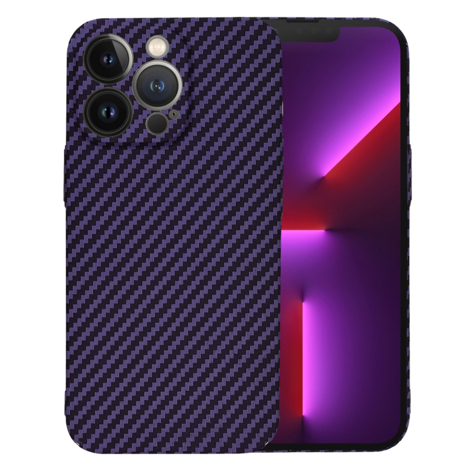 Husa pentru iPhone 13 Pro, Finisaj Premium cu Textura de Carbon, Design Elegant, SKDR CarbonFlex - Mov