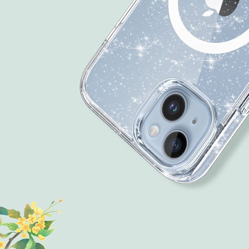 Husa pentru iPhone 13 Pro, Magsafe, din Silicon TPU cu Sclipici, Design Elegant si Ultra Subtire, SKDR Shine - Transparenta - 1 | YEO