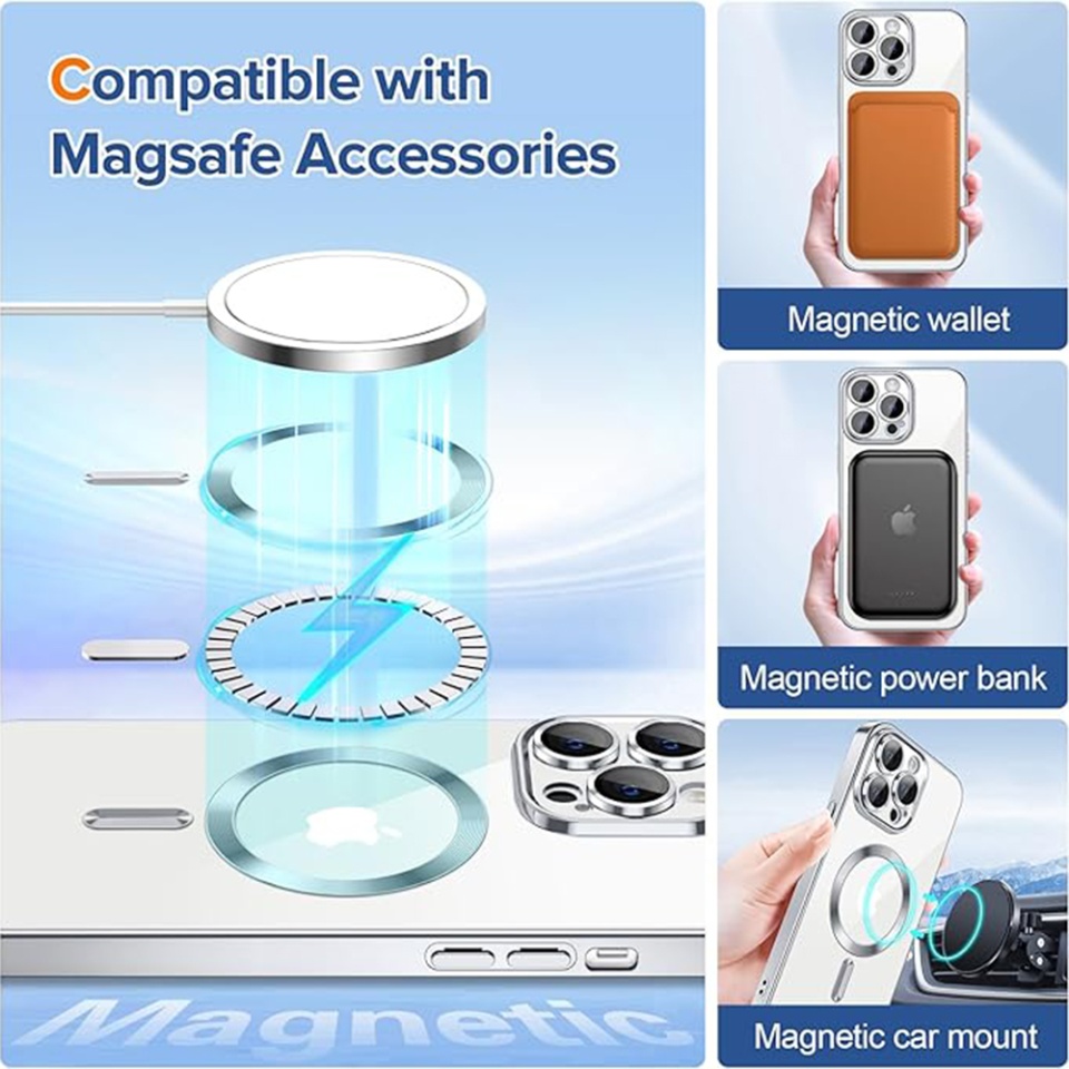 Husa pentru iPhone 13 Pro Max, SKYDDAR INNOVATION, Luxury Glitter Magsafe, Antisoc, Fundal Detasabil 2-in-1, Protectie Superioara, Margini Ridicate, Argintiu, set cu sticker - 5