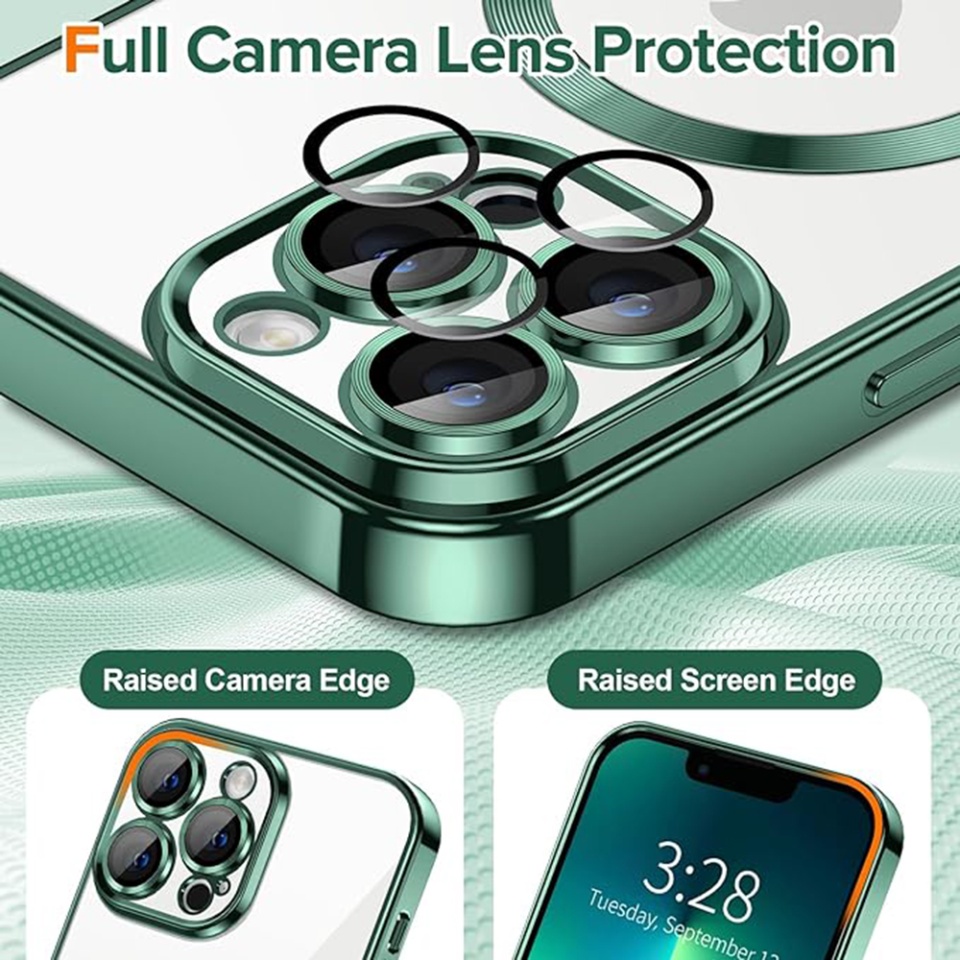 Husa pentru iPhone 13 Pro Max, SKYDDAR INNOVATION, Luxury Shield Magsafe, Protectie Antisoc, Verde inchis, set cu sticker - 3 | YEO
