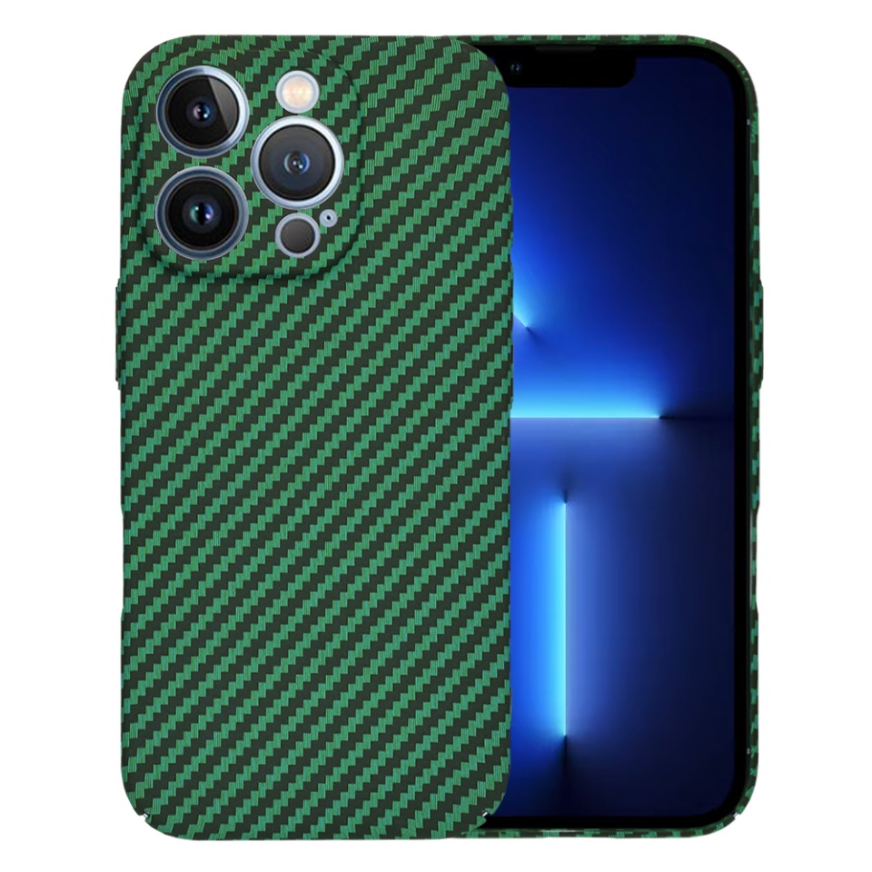 Husa pentru iPhone 13 Pro Max, SKYDDAR INNOVATION, textura carbon, Carbonite FiberShell, Verde, set cu sticker