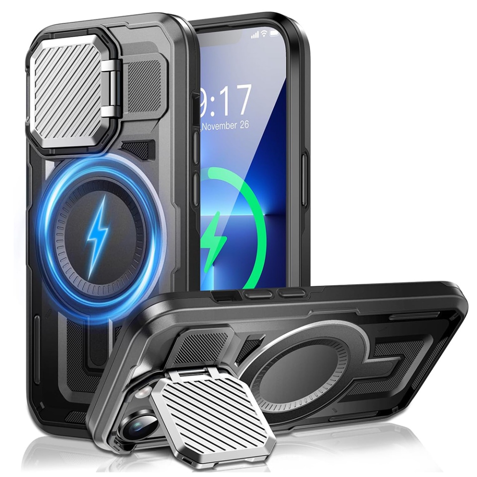 Husa pentru iPhone 13 Pro, SKYDDAR INNOVATION, CamVault MagSafe cu Protectie Camera, set cu sticker, Negru