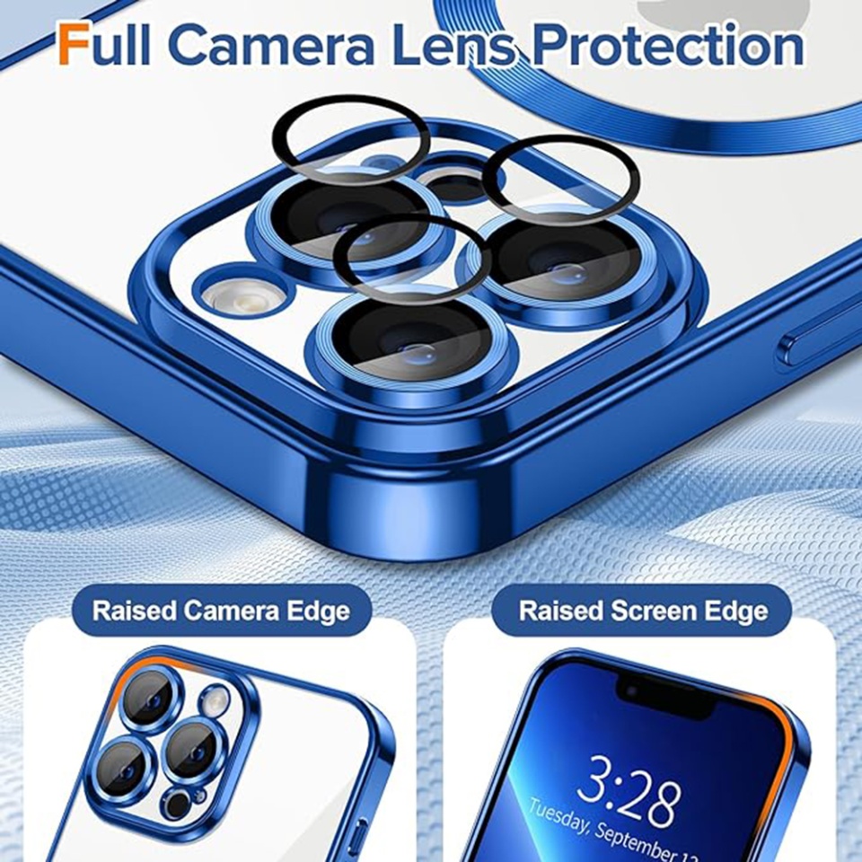 Husa pentru iPhone 13 Pro, SKYDDAR INNOVATION, Luxury Shield Magsafe, Protectie Antisoc, Albastru, set cu sticker - 3 | YEO