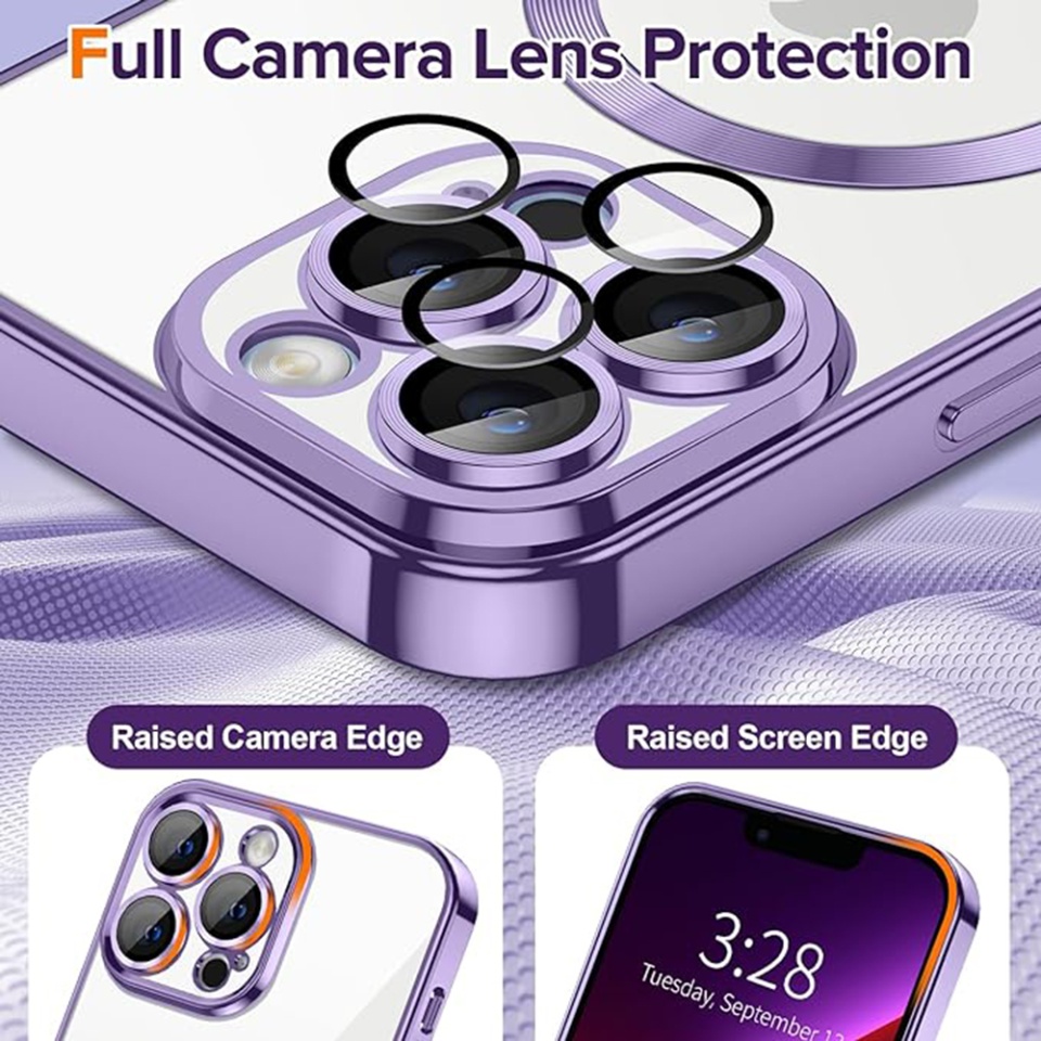 Husa pentru iPhone 13 Pro, SKYDDAR INNOVATION, Luxury Shield Magsafe, Protectie Antisoc, Mov, set cu sticker - 3 | YEO
