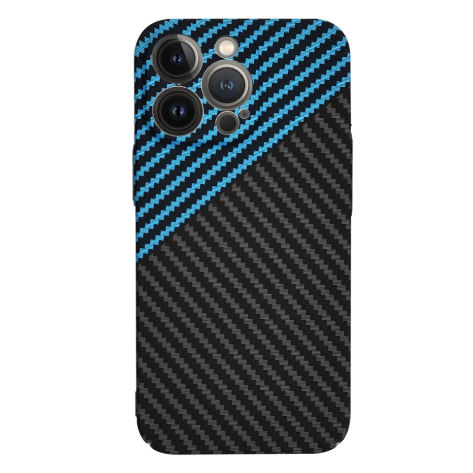 Husa pentru iPhone 13 Pro, SKYDDAR INNOVATION, textura carbon, Carbonite FiberShell, Bleu, set cu sticker - 2 | YEO