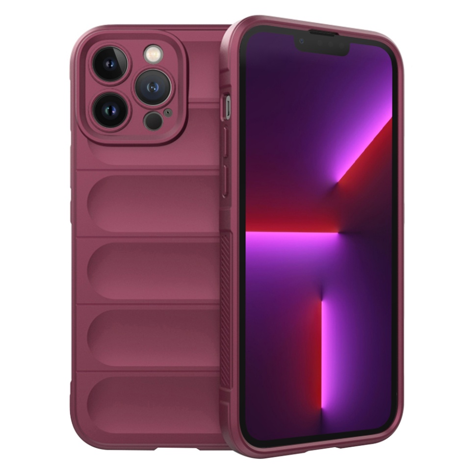 Husa pentru iPhone 13 Pro, SKYDDAR INNOVATION, Vogue, din Silicon Mat, Bordo, set cu sticker