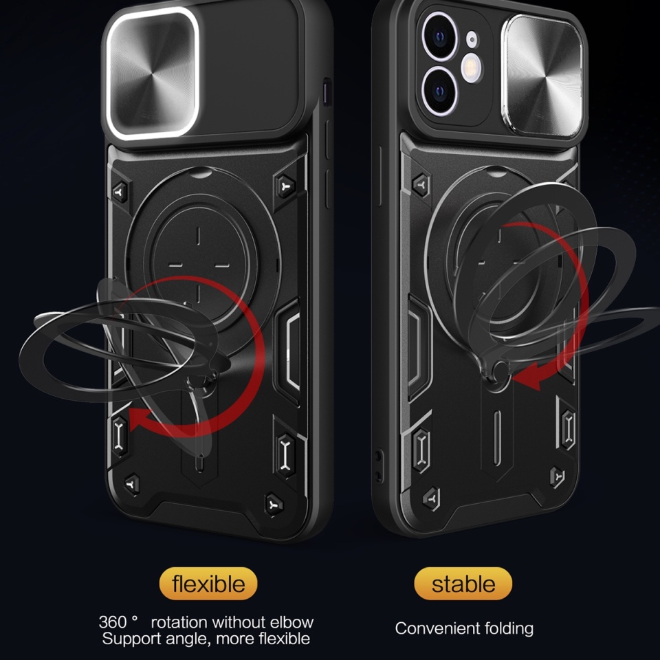 Husa pentru iPhone 13, SKYDDAR INNOVATION, CamGuard Pro, Inel Magnetic, Protectie Camera, Negru, set cu sticker - 2 | YEO