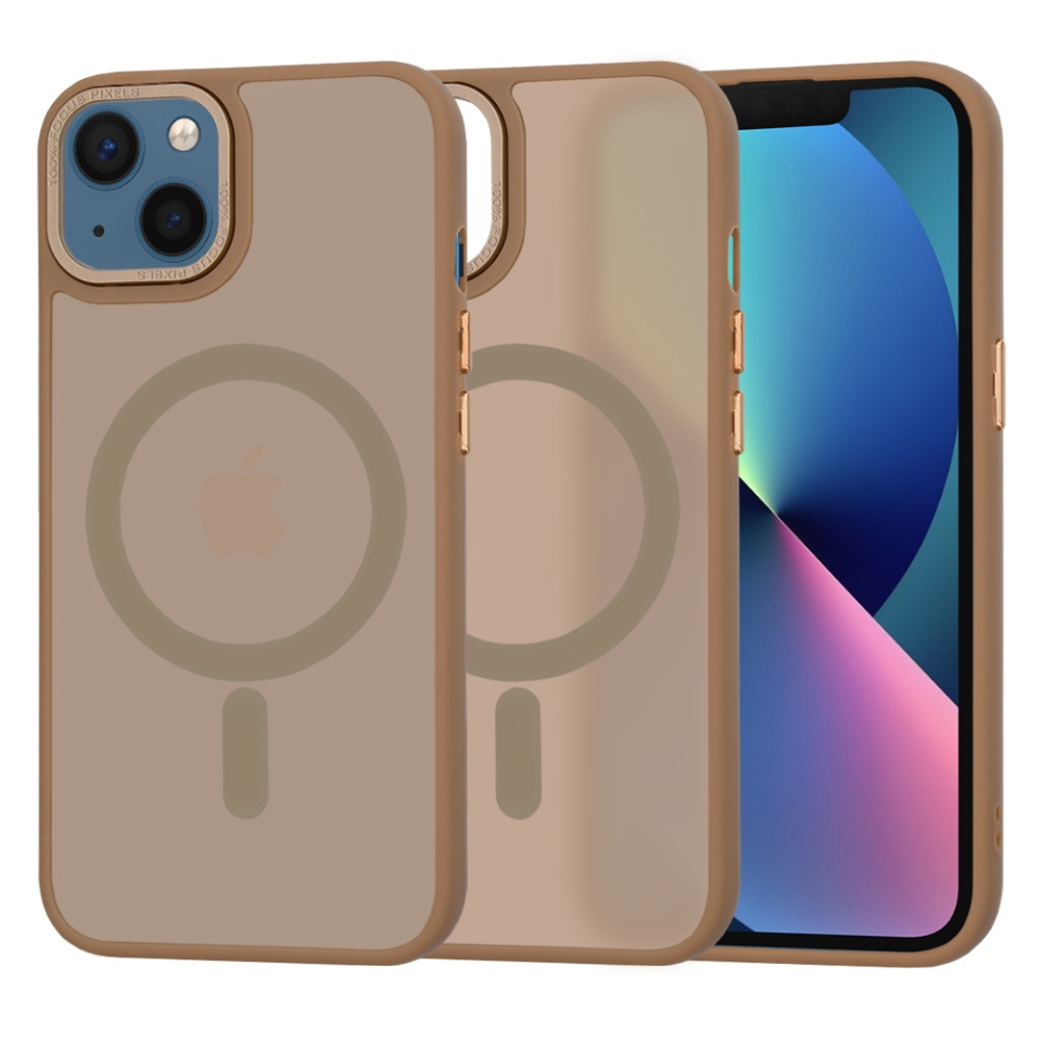 Husa pentru iPhone 13, SKYDDAR INNOVATION, HaloFrost MagSafe, Antisoc, set cu sticker, Maro
