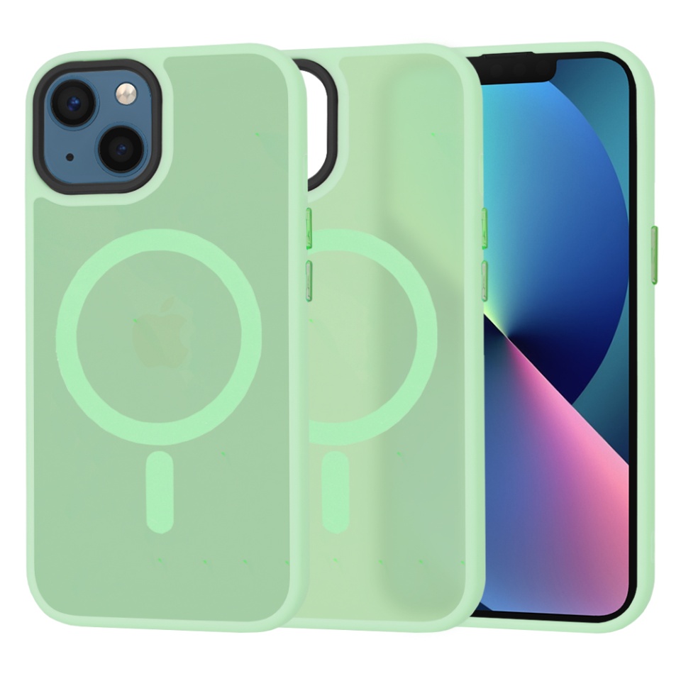 Husa pentru iPhone 13, SKYDDAR INNOVATION, HaloFrost MagSafe, Antisoc, set cu sticker, Verde deschis