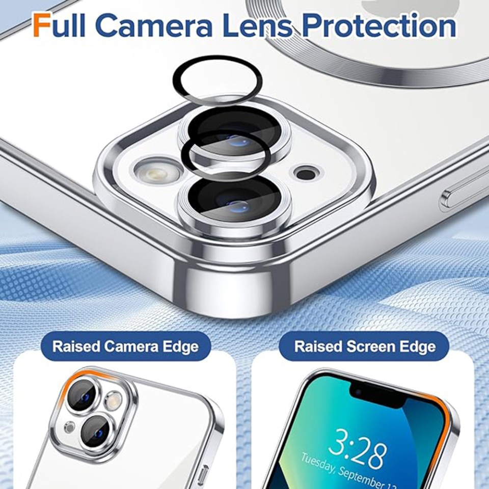 Husa pentru iPhone 13, SKYDDAR INNOVATION, Luxury Shield Magsafe, Protectie Antisoc, Argintiu, set cu sticker - 3 | YEO