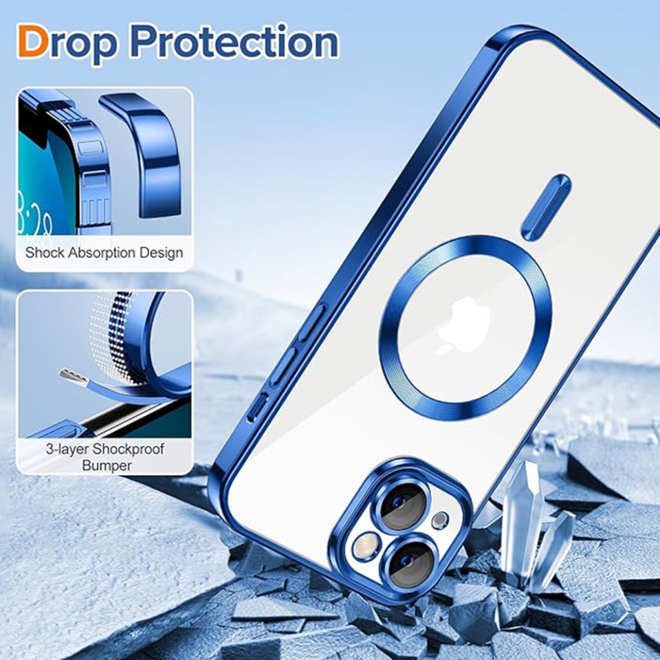 Husa pentru iPhone 13, SKYDDAR INNOVATION, Luxury Shield Magsafe, Protectie Antisoc, Albastru, set cu sticker - 2 | YEO