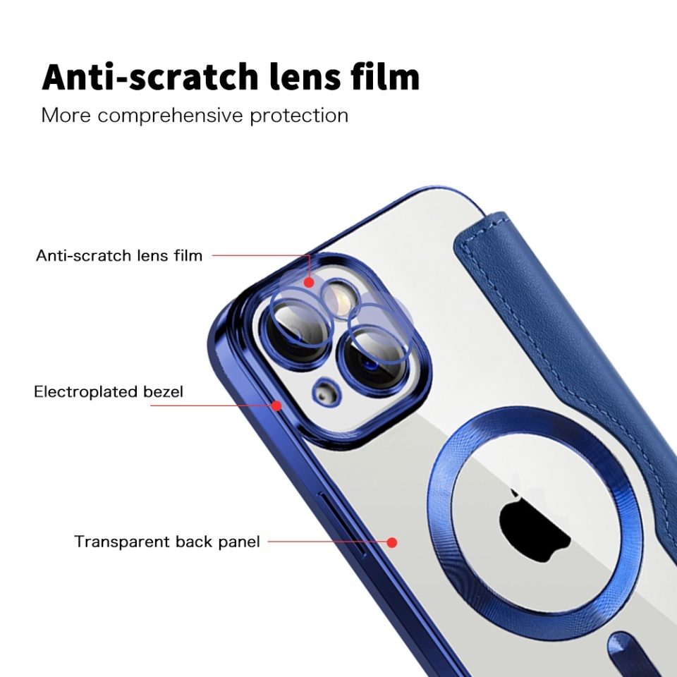 Husa pentru iPhone 13 tip carte, SKYDDAR INOVATION, SmartMag Book, Magsafe, RFiD, Suport Carduri, set cu sticker, Albastru - 2 | YEO