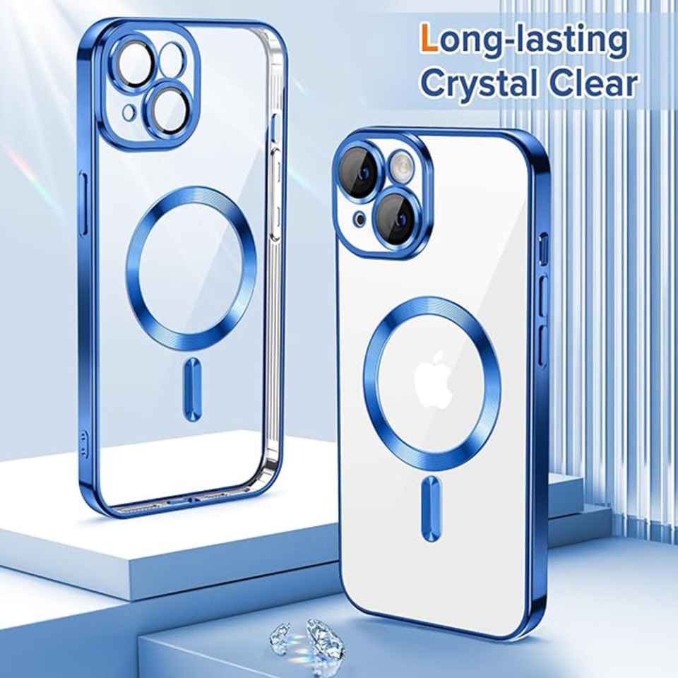 Husa pentru iPhone 14 Plus, SKYDDAR INNOVATION, Luxury Shield Magsafe, Protectie Antisoc, Albastru, set cu sticker - 1 | YEO