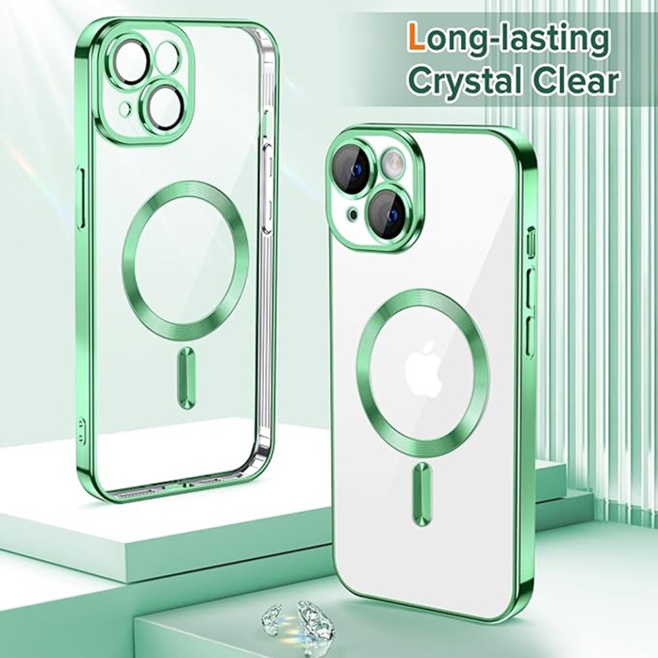 Husa pentru iPhone 14 Plus, SKYDDAR INNOVATION, Luxury Shield Magsafe, Protectie Antisoc, Verde deschis, set cu sticker - 1 | YEO