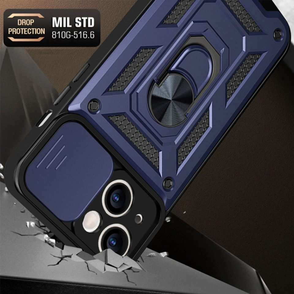 Husa pentru iPhone 14 Pro cu inel magnetic si protectie camera Skyddar CamShield - Albastru - 1 | YEO