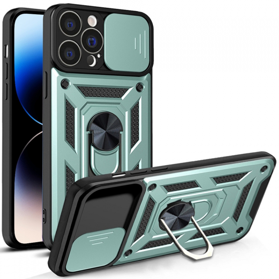 Husa pentru iPhone 14 Pro cu inel magnetic si protectie camera Skyddar CamShield - Mint