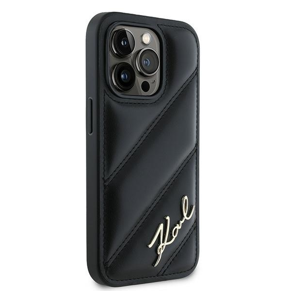 Husa pentru iPhone 14 Pro, Diagonal Quilted Script, Karl Lagerfeld - Negru - 7
