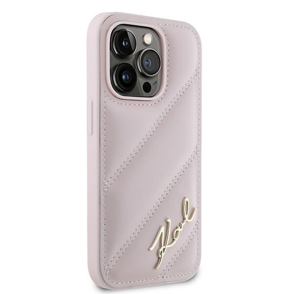 Husa pentru iPhone 14 Pro, Diagonal Quilted Script, Karl Lagerfeld - Roz - 5
