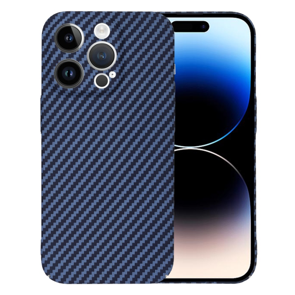 Husa pentru iPhone 14 Pro, Finisaj Premium cu Textura de Carbon, Design Elegant, SKDR CarbonFlex - Cyan